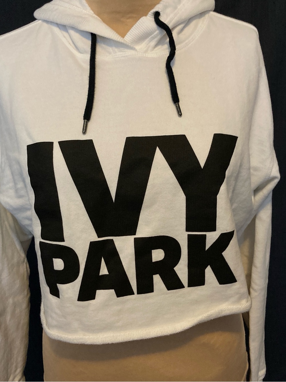 IVY PARK White Cropped Hoodie with Bold Black Logo